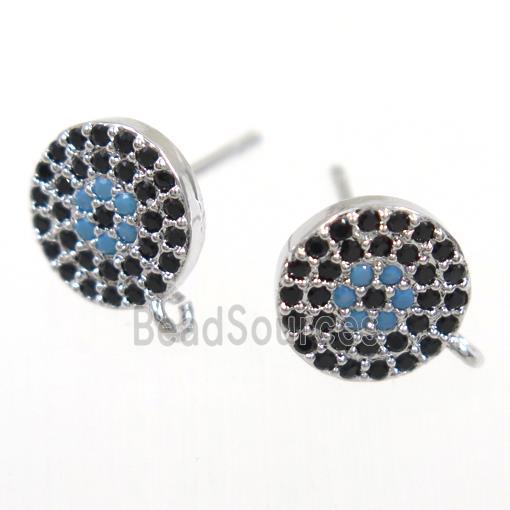 copper Earring Studs paved zircon, platinum plated