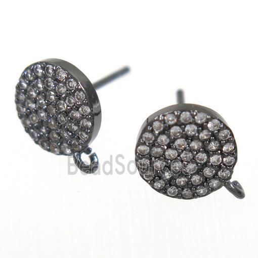 copper Earring Studs paved zircon, black plated