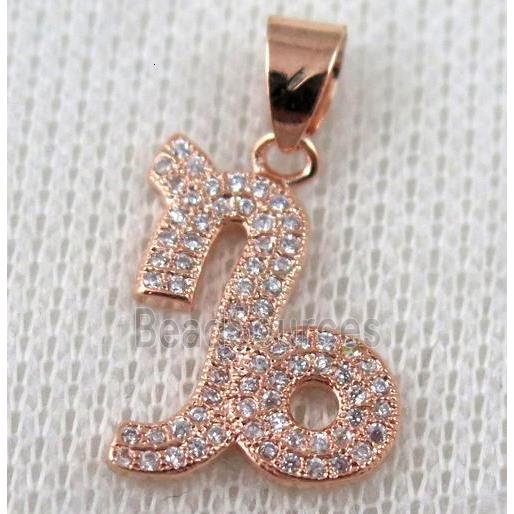 copper pendant pave zircon, rose gold plated