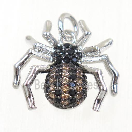 copper Spider pendant paved zircon, platinum plated