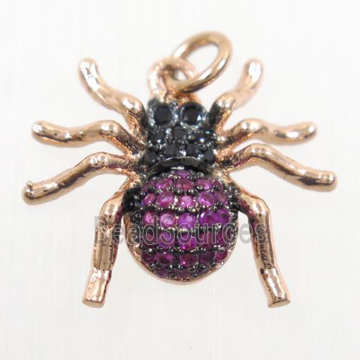 copper Spider pendant paved zircon, rose gold