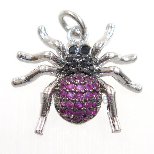 copper Spider pendant paved zircon, platinum plated