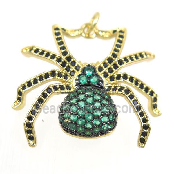 copper Spider pendant paved zircon, gold plated