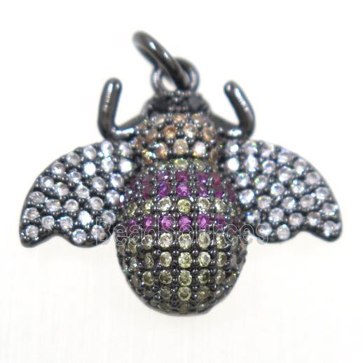 copper Honeybee pendant paved zircon, black plated