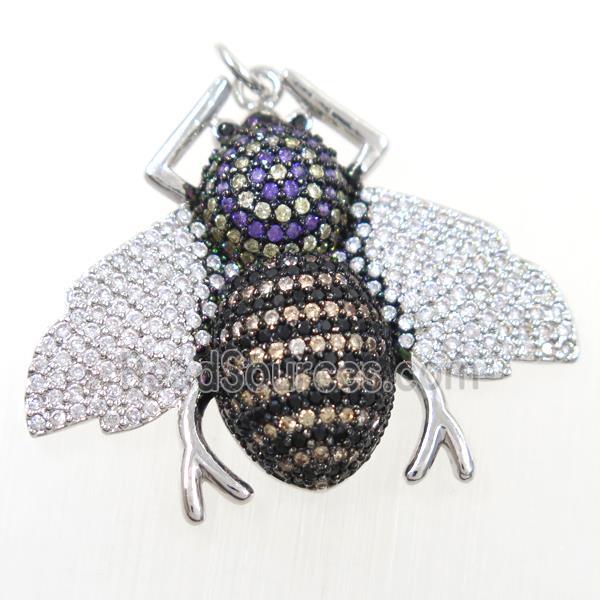 copper Honeybee pendant paved zircon, platinum plated