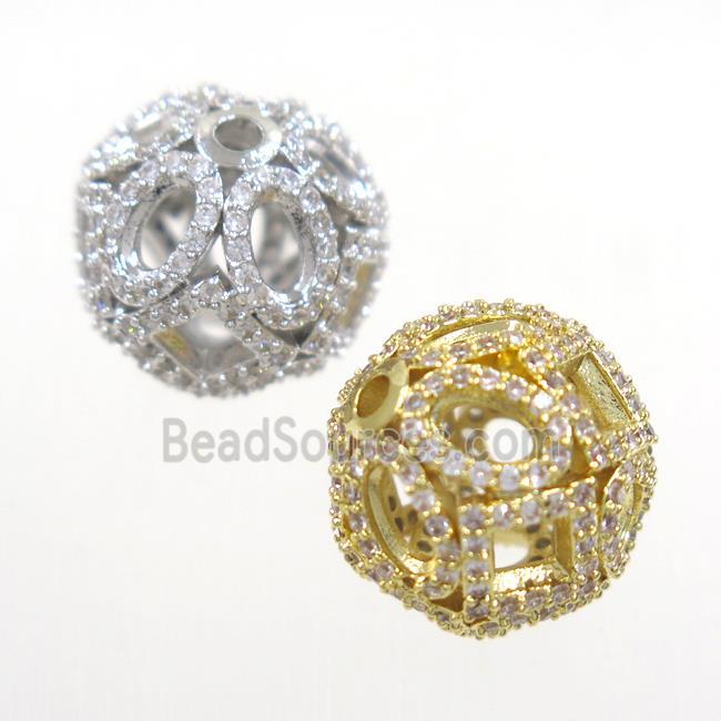 copper bead paved zircon, round, mix color