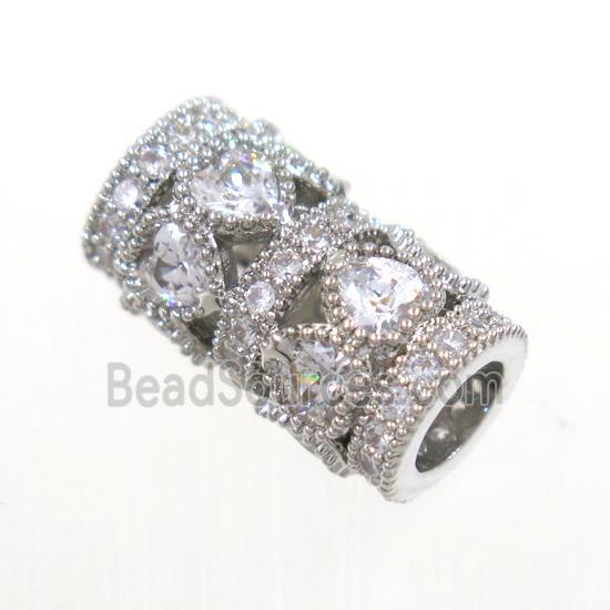 copper bead paved zircon, tube, platinum