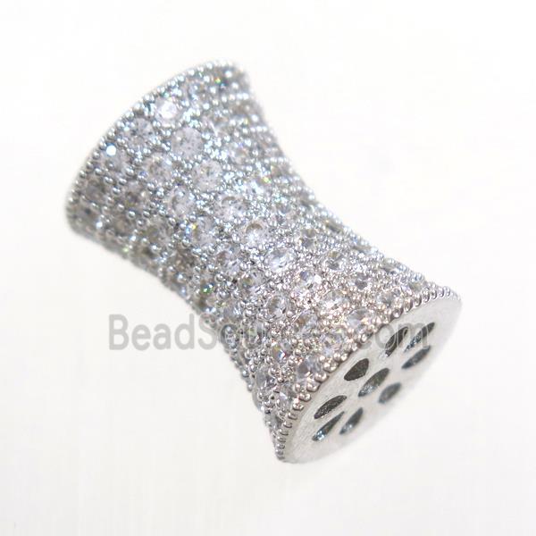 Copper Bamboo Beads Pave Zircon Platinum Plated