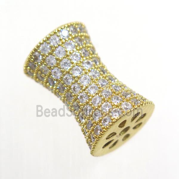 Copper Bamboo Beads Pave Zircon Gold Plated