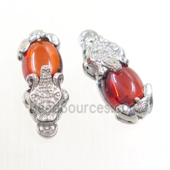 copper Pixiu pendant paved zircon, platinum plated