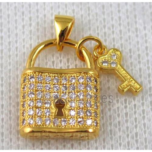 copper pendant pave zircon, gold plated