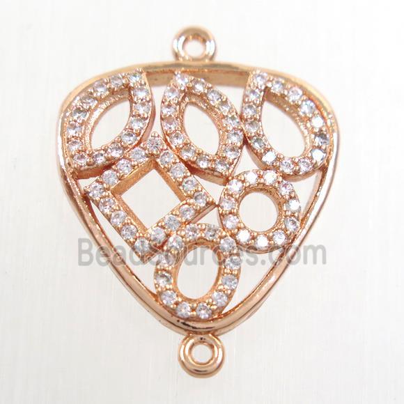 copper connector paved zircon, triangle, rose gold