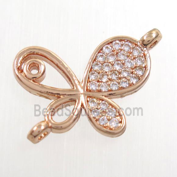 copper connector paved zircon, butterfly, rose gold