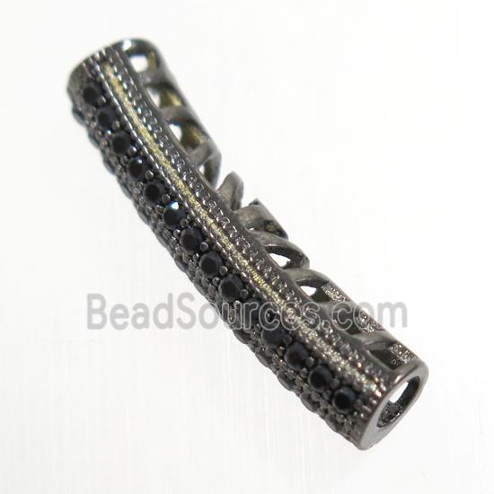 copper bead paved zircon, tube, black plated