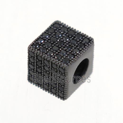 copper bead paved zircon, cube, black plated