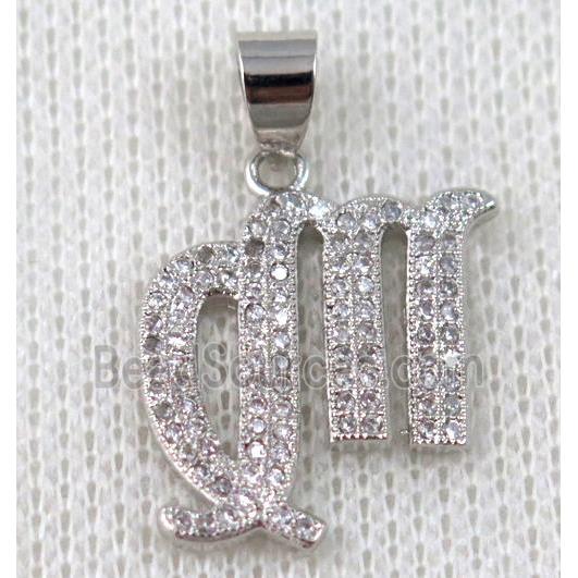 copper pendant pave zircon, platinum plated