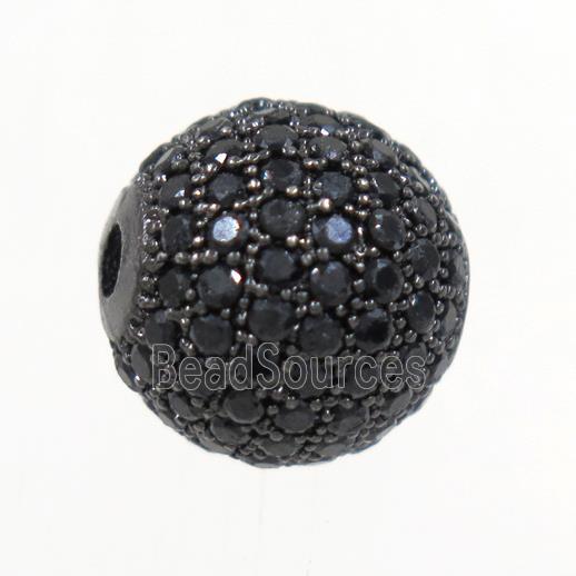 copper beads paved zircon, round, black plated