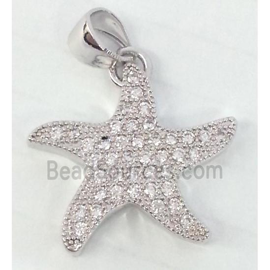 Copper Starfish Pendant Pave Zircon Platinum Plated