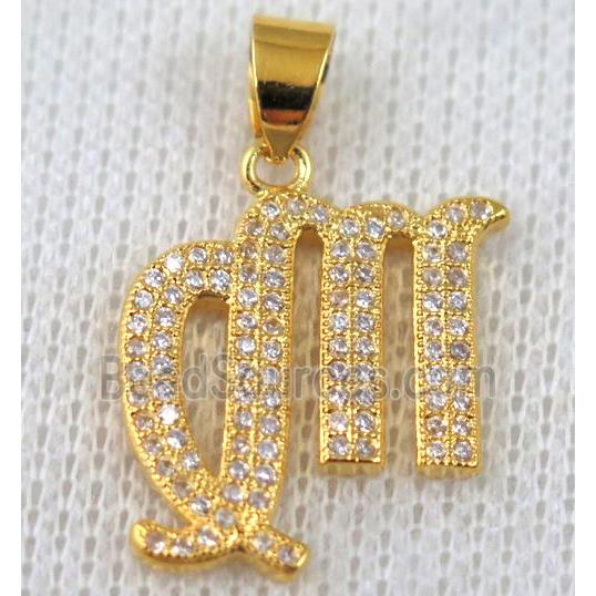 copper pendant pave zircon, gold plated