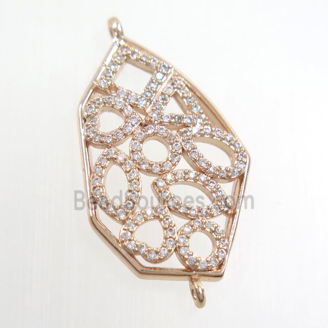 copper polygon connector paved zircon, rose gold