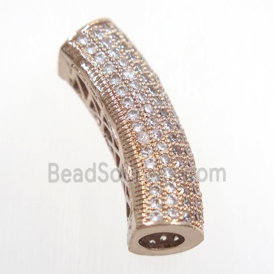 copper tube beads pave zircon, rose gold