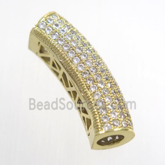 copper tube beads pave zircon, gold plated