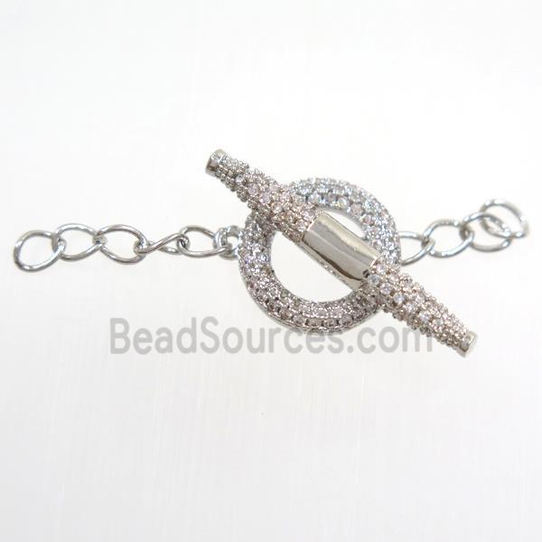 copper toggle clasp paved zircon, platinum plated