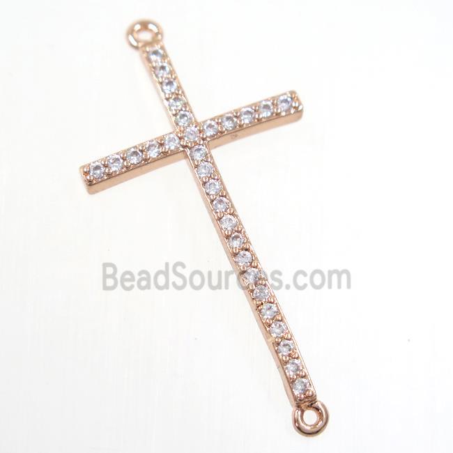 copper cross connector paved zircon, rose gold