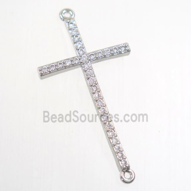 copper cross connector paved zircon, platinum plated