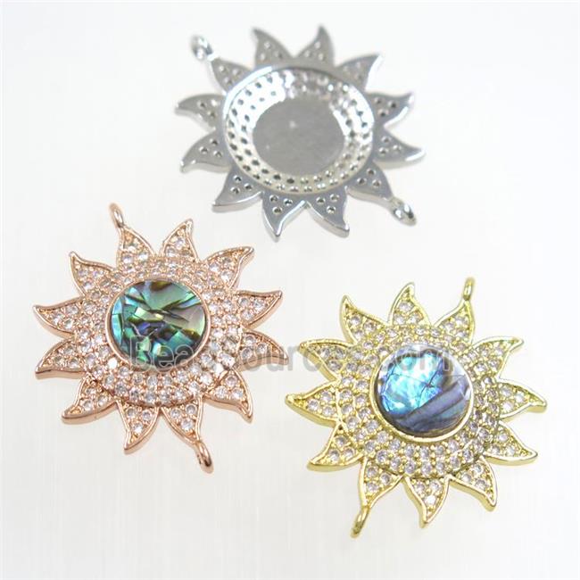 copper sunflower connector paved zircon with abalone shell, mixed