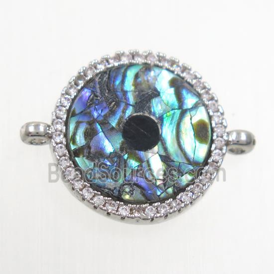 copper circle connector paved zircon with abalone shell, platinum plated