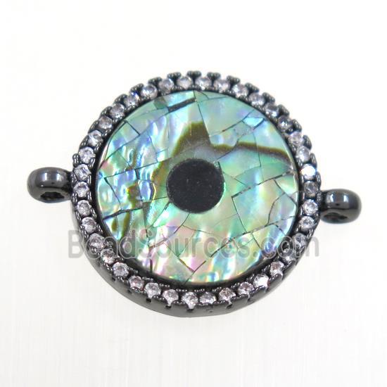 copper circle connector paved zircon with abalone shell, black plated