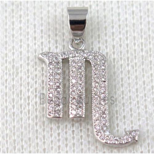 copper pendant pave zircon, platinum plated