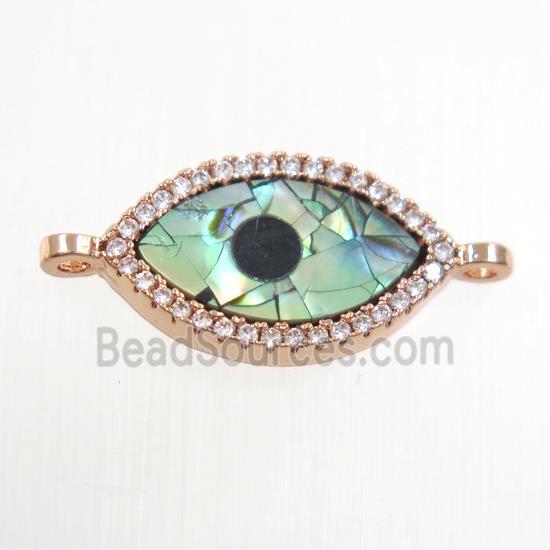 copper eye connector paved zircon with abalone shell, rose gold