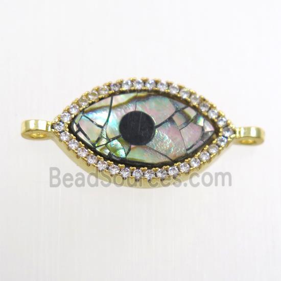 copper eye connector paved zircon with abalone shell, gold plated