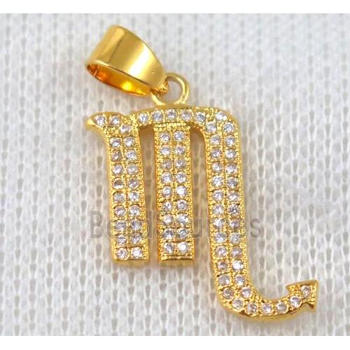 copper pendant pave zircon, gold plated