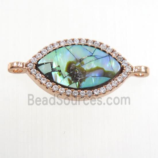 copper eye connector paved zircon with abalone shell, rose gold