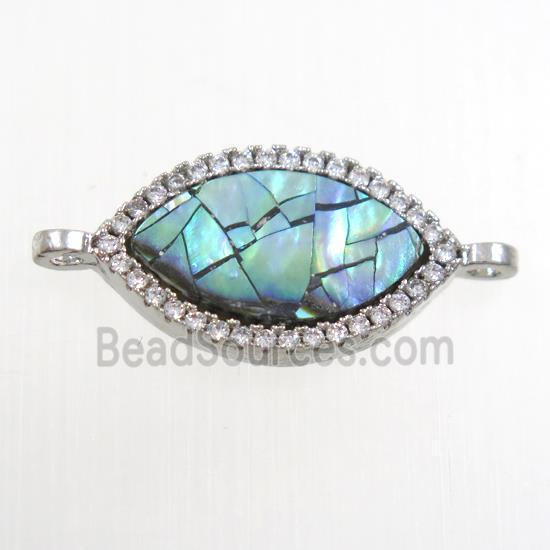 copper eye connector paved zircon with abalone shell, platinum plated