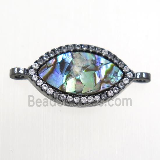 copper eye connector paved zircon with abalone shell, black plated