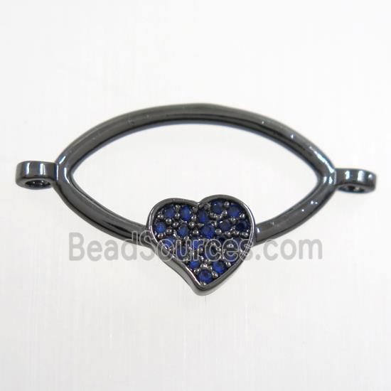 copper oval connector paved zircon with heart, black plated