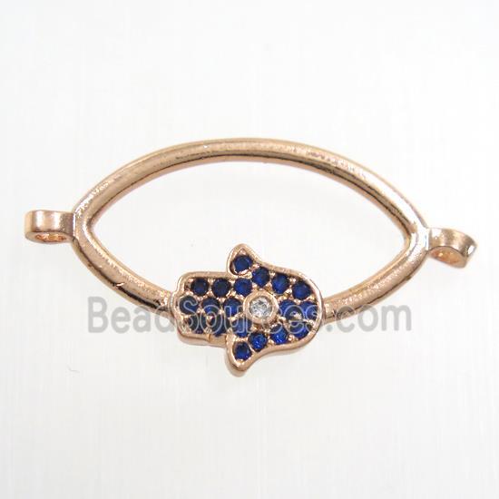 copper oval connector paved zircon with hamsahand, rose gold