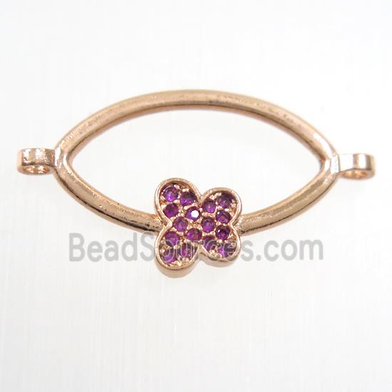 copper oval connector paved zircon with butterfly, rose gold