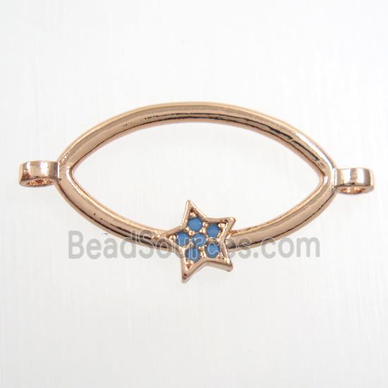 copper oval connector paved zircon with star, rose gold