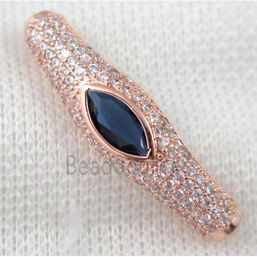 copper bracelet bar pave zircon, rose gold plated