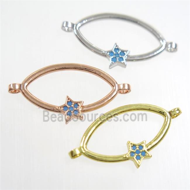 copper oval connector paved zircon with star, mixed