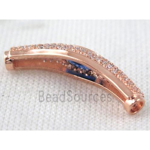 copper bracelet bar pave zircon, rose gold plated