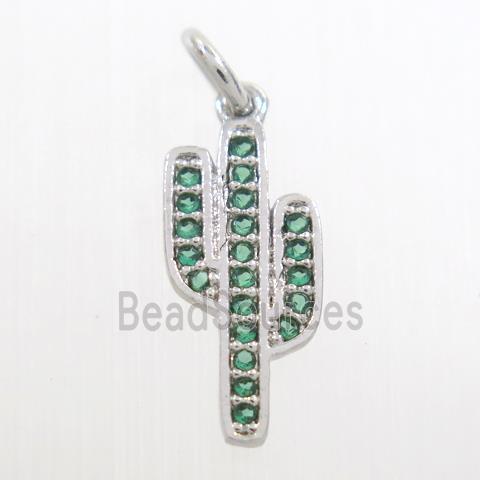 copper cactus pendant paved green zircon, platinum plated