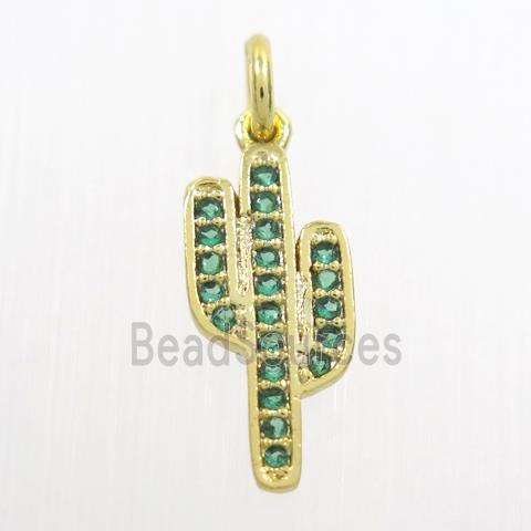 copper cactus pendant paved green zircon, gold plated