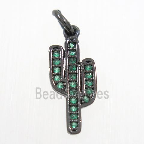 copper cactus pendant paved green zircon, black plated