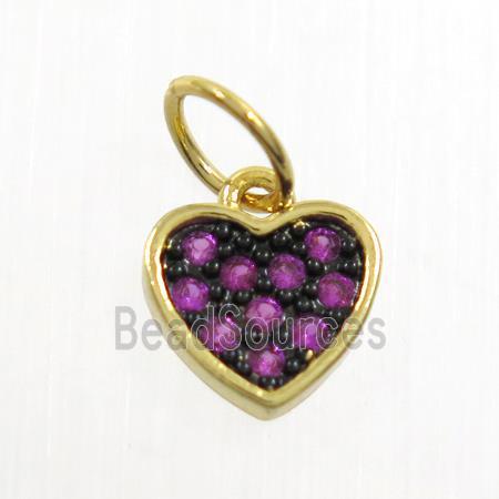 copper heart pendant paved zircon, gold plated